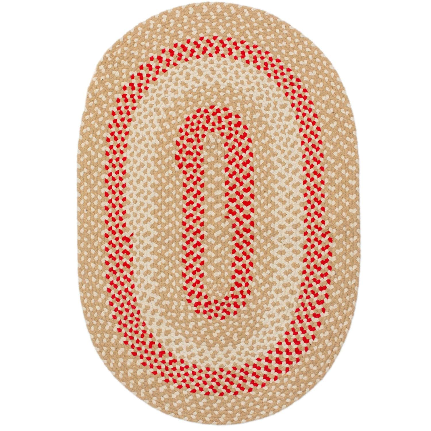 Beige handwoven cotton braided oval rug