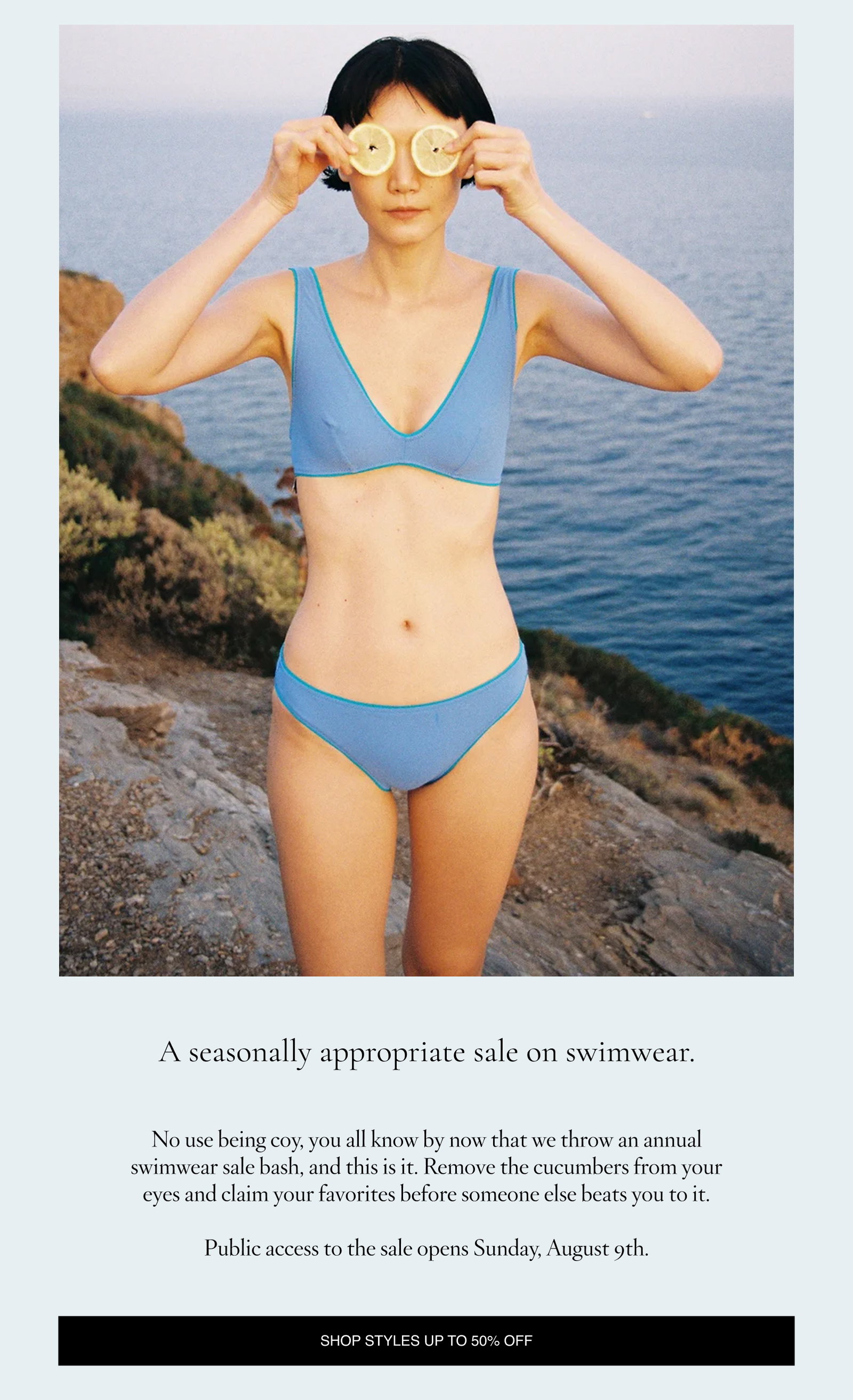 A seasonally appropriate sale on swimwear.