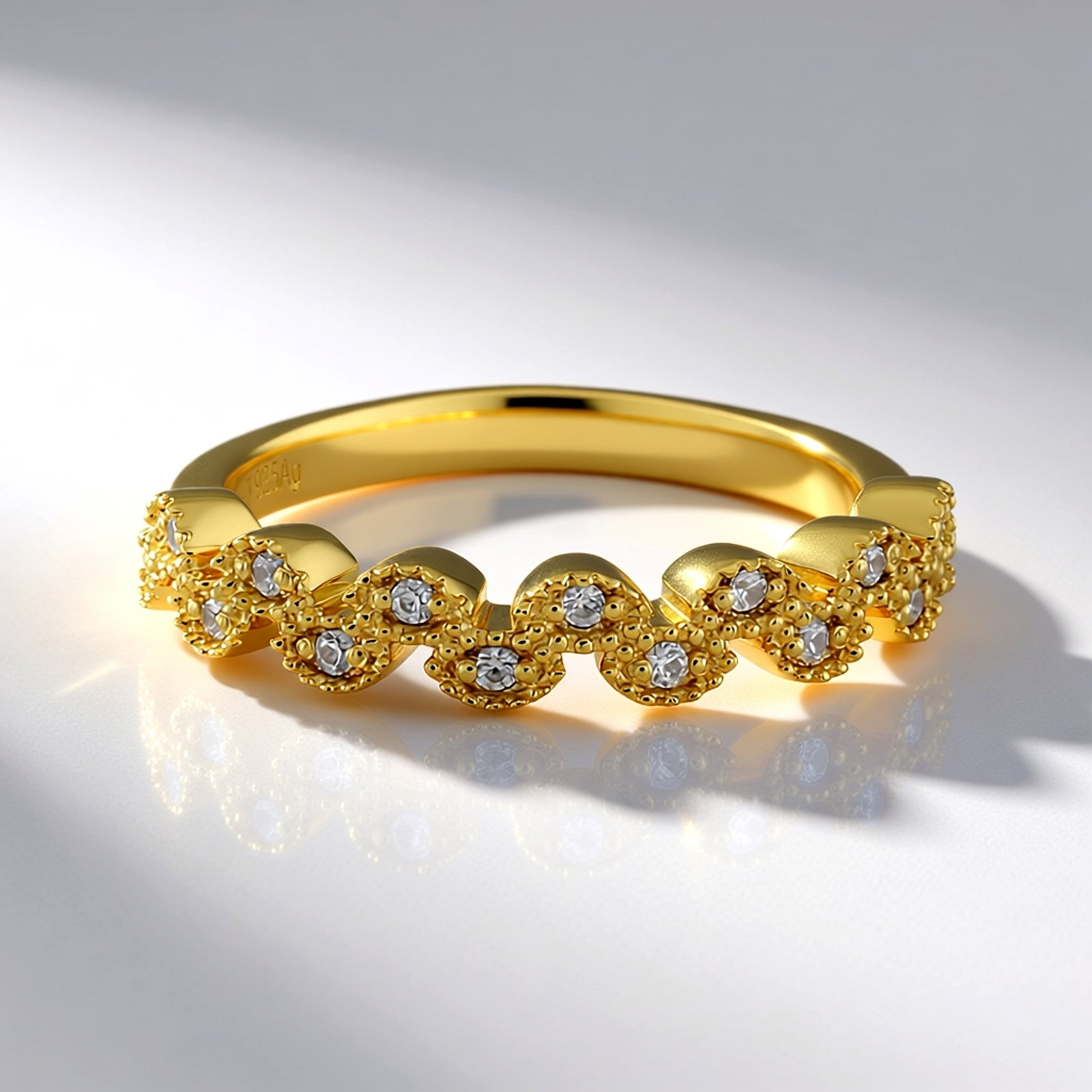 Zilveren Ring met Roségouden Plating en Witte Cambodjaanse Zirkonen – 0,16 ct Geometrisch