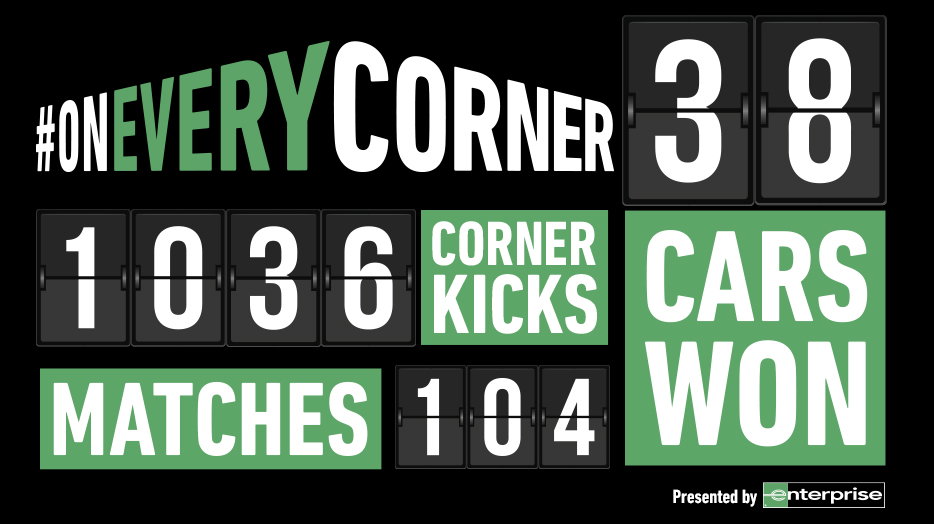 #OnEveryCorner 38 Cars Won. 1036 Corner Kicks. 104 Matches. Presented by Enterprise.
