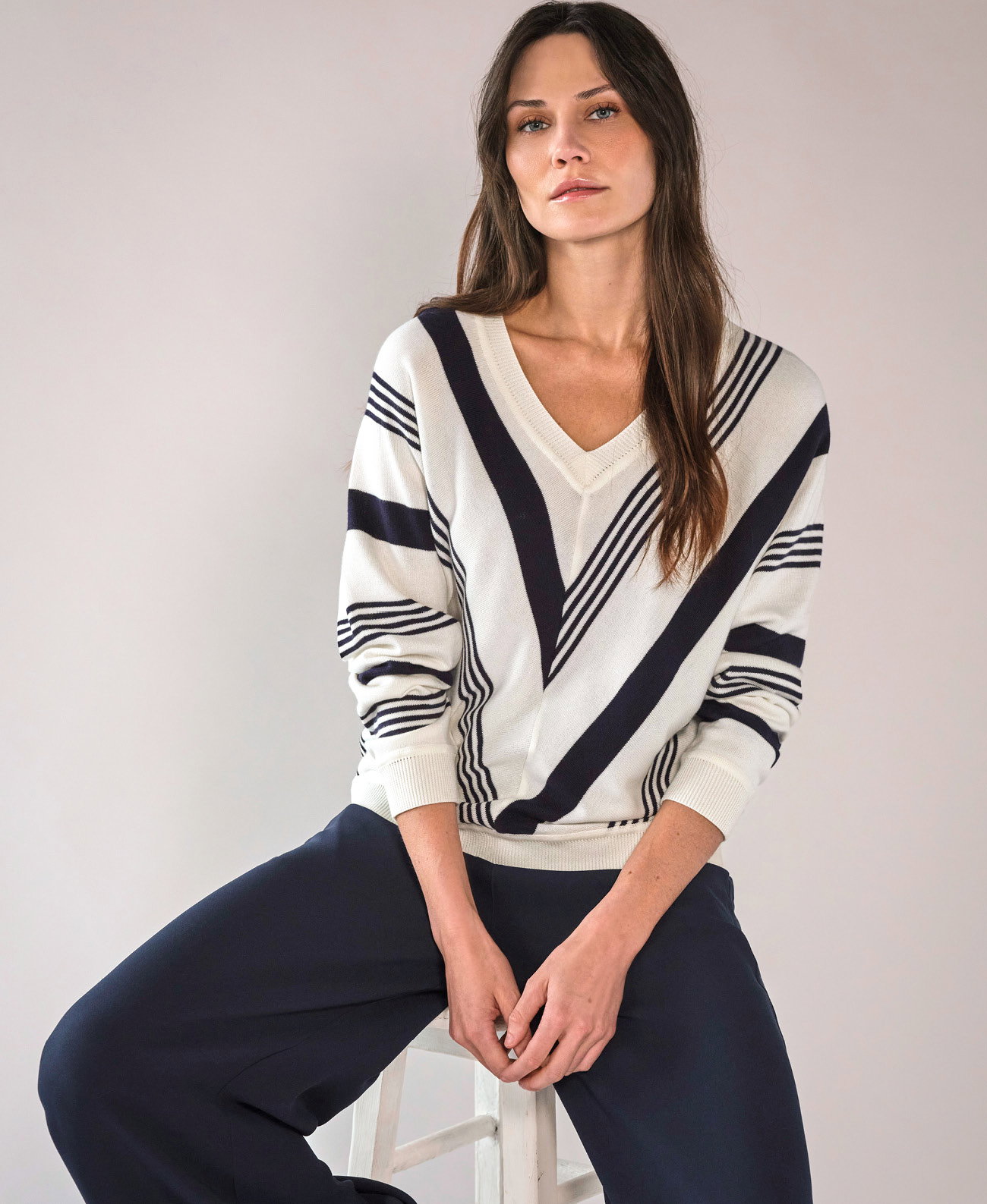 Supima Cotton Stripe Chevron Sweater