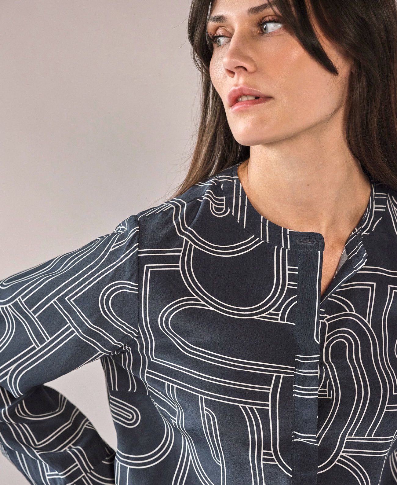 Silk Collarless Shirt