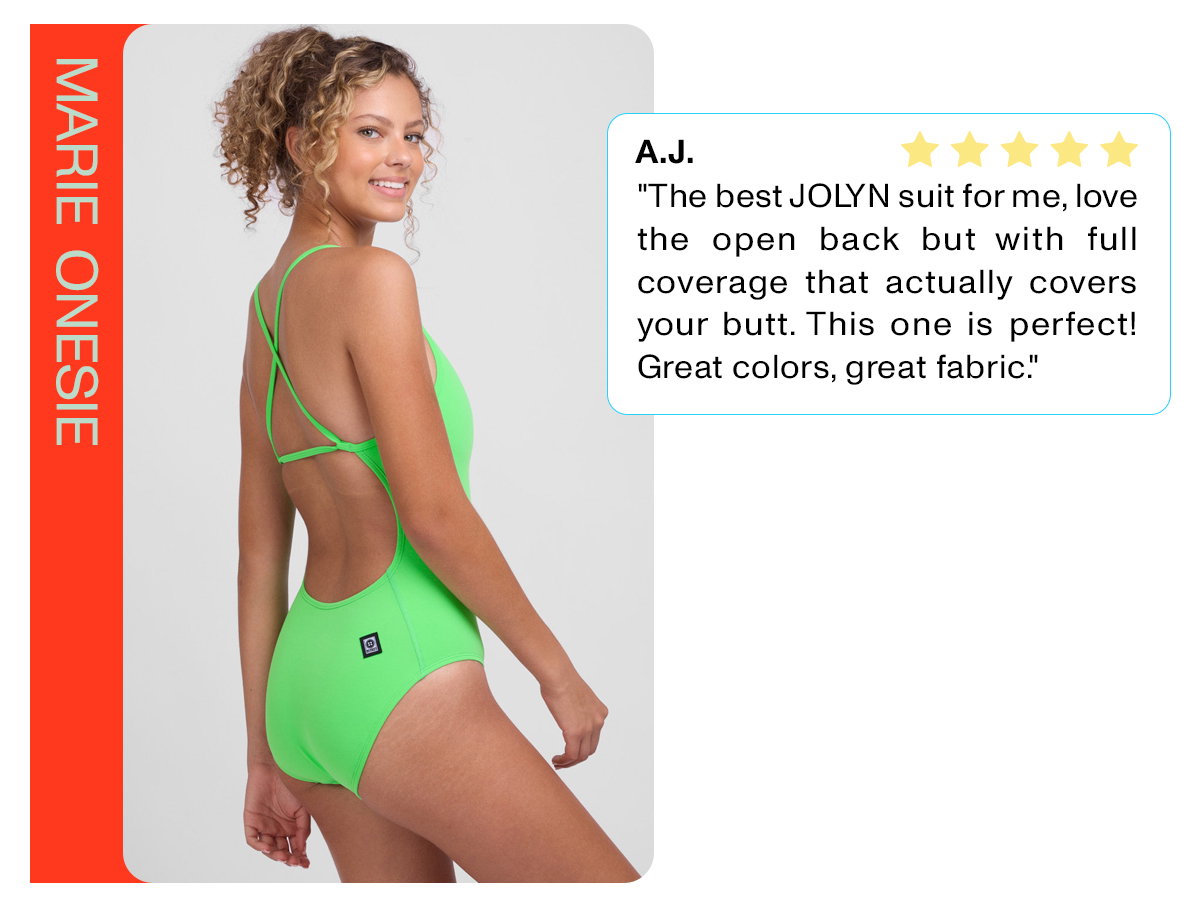 Marie Onesie: "The best JOLYN suit for me, love the open back but with full coverage that actually covers your butt. This one is perfect! Great colors, great fabric."