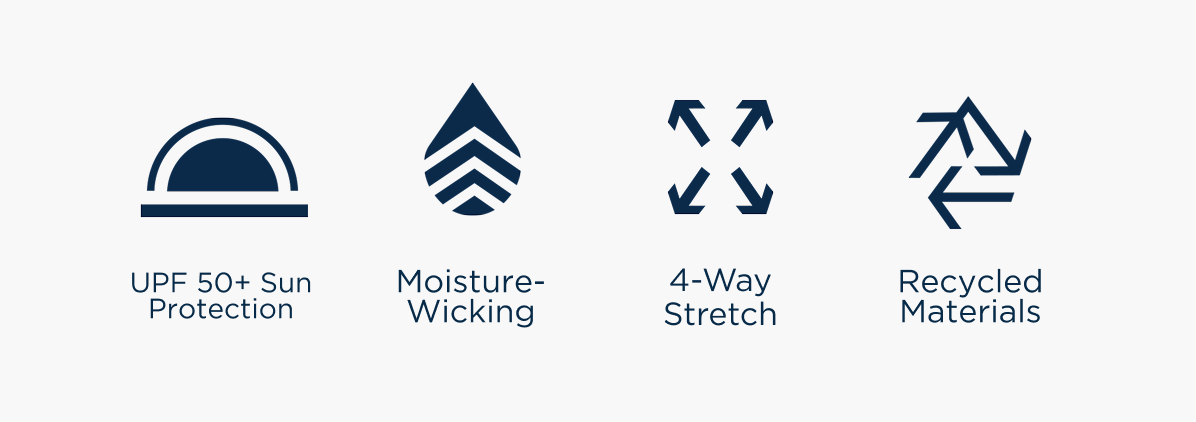 Forge fabric details | UPF 50+ Sun Protection | Moisture-Wicking | 4-Way Stretch | Recycled Materials