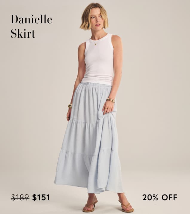Image shows a model wearing the Danielle Skirt in Ice.