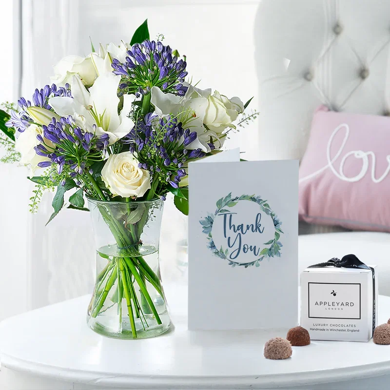 Image of Bluebelle, Vase, 6 Mixed Truffles & Thank You Card