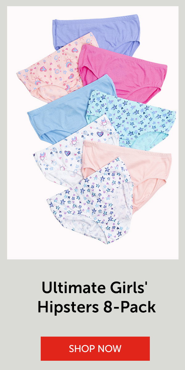 Hanes Ultimate Pure Comfort Girls' Hipster Underwear, Cotton, 8-Pack