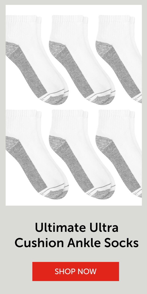 Hanes Ultimate Men's Ultra Cushion Ankle Socks, 6-Pairs