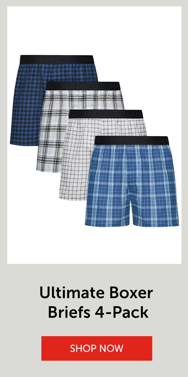 Hanes Ultimate Men's Underwear Boxers Pack - 4-Pack - Moisture-Wicking Cotton Boxers - Plaid