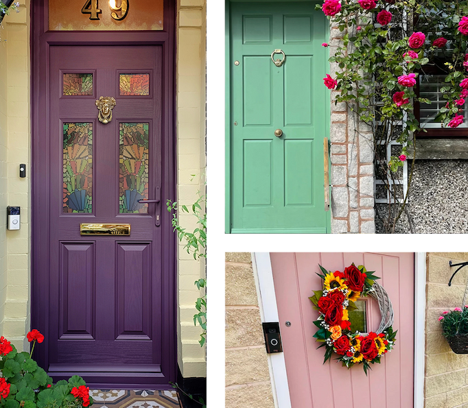 A collection of front doors painted in Frenchic Al Fresco
