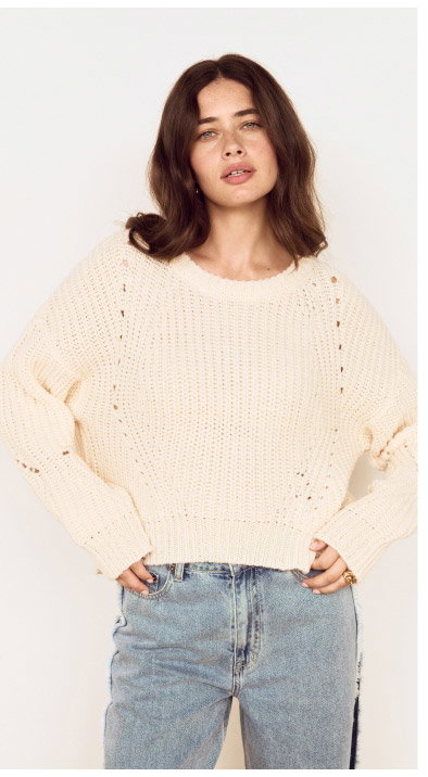 Cream Round Neck Open Knit Jumper