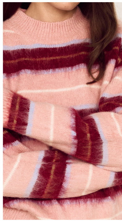Pink Brushed Stripe Crew Neck Sweater