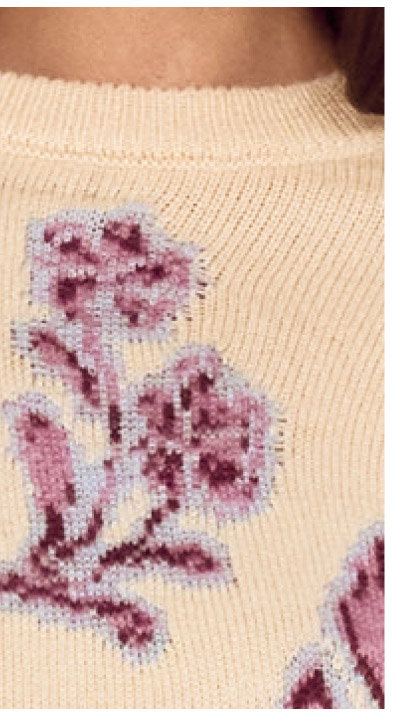 Cream Floral Intarsia Knit Sweater