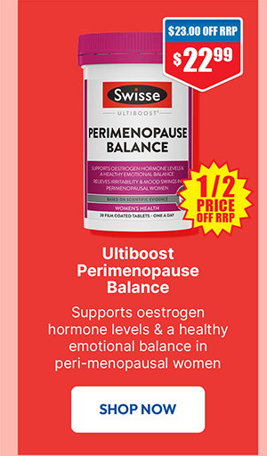 Swisse Ultiboost Perimenopause Balance 30 Tablets 1/2 price off RRP at Chemist Warehouse sale ends 19 August 2026