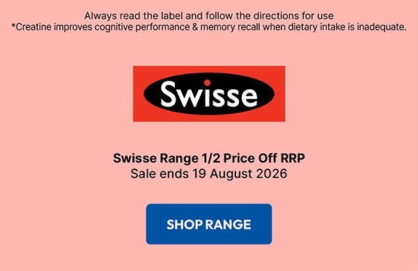 1/2 price off RRP Swisse range at Chemist Warehouse sale ends 19 August 2026
