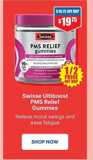 Swisse Ultiboost PMS Relief Gummies 60 Pack 1/2 price off RRP at Chemist Warehouse sale ends 19 August 2026