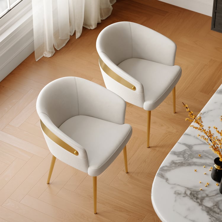 Modern Warm White PU Leather Upholstered Dining Chair with Metal Legs, 2 Pieces
