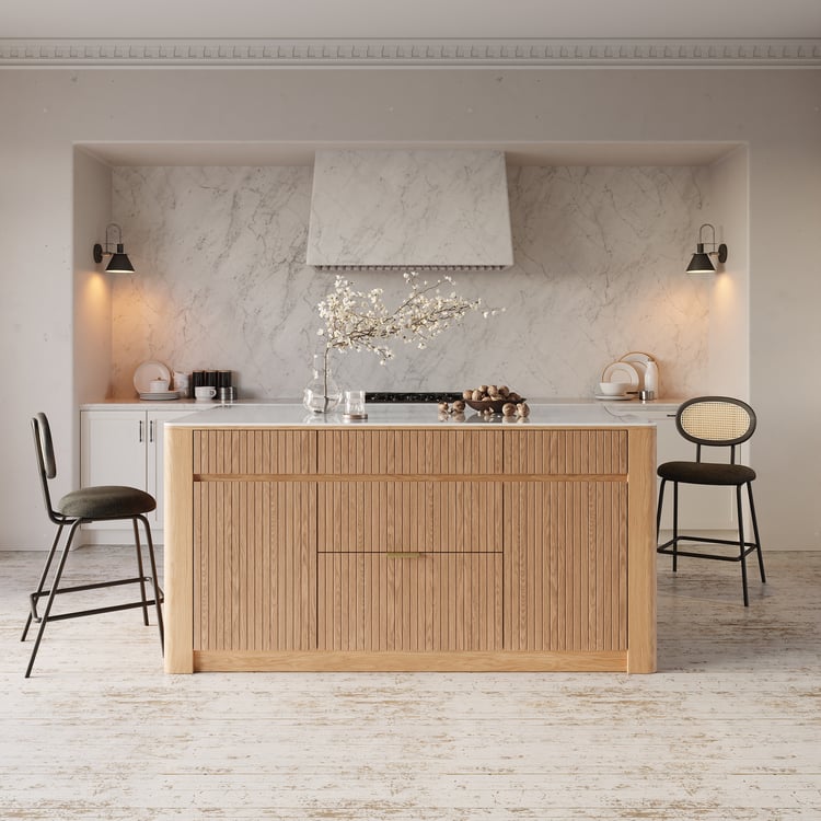 Mid-Century Modern 72" Glossy Sintered Stone Top Kitchen Island with Storage, Natural