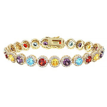 Multicolor Cubic Zirconia 18k Yellow Gold Plated Tennis Bracelet 21.96ctw