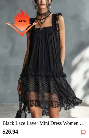 Black Lace Layer Mini Dress Women...
