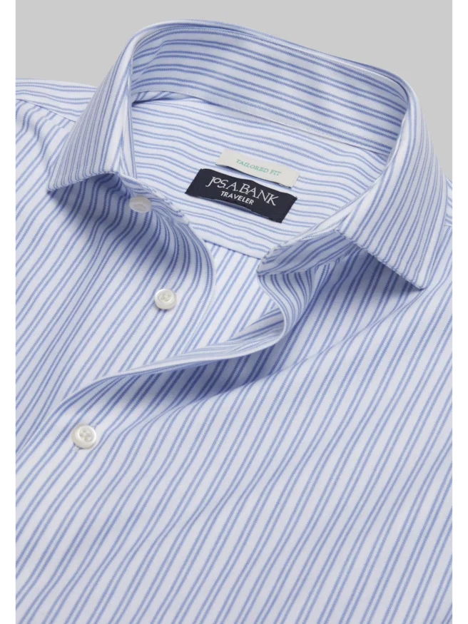 Traveler® COOL<i>MOTION</i> Tailored Fit Spread Collar Stripe Knit Dress Shirt