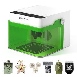 Mecpow M1 FDA Class 1 5W Laser Engraver, 0.01 mm Accuracy, 10000 mm/min, 100 x 100 mm Engraving Area, WIFI & USB & TF Card Connections - White and Green