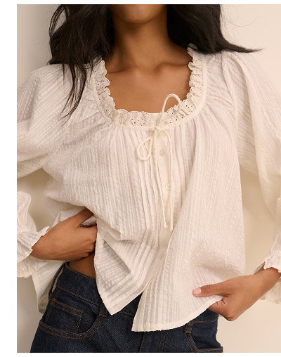 White Broderie Anglaise Trim Lumi Blouse
