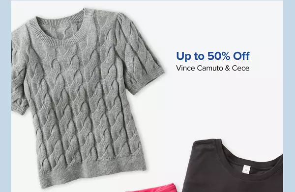 Up to 50% off Vince Camuto and CeCe. Shop now. A gray knitted short sleeved sweater.