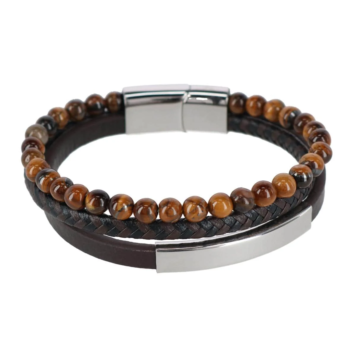 Image of Beaded and Leather 3 Strand Bracelet