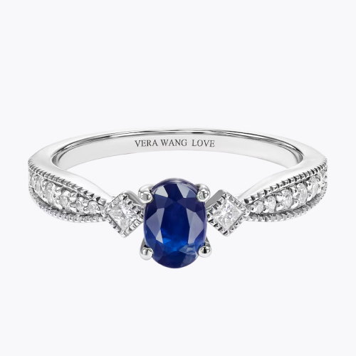 Vera Wang Sterling Silver 0.15ct Diamond & Sapphire Trilogy Ring