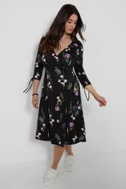 Falling Florals V- Neck Jersey Dress