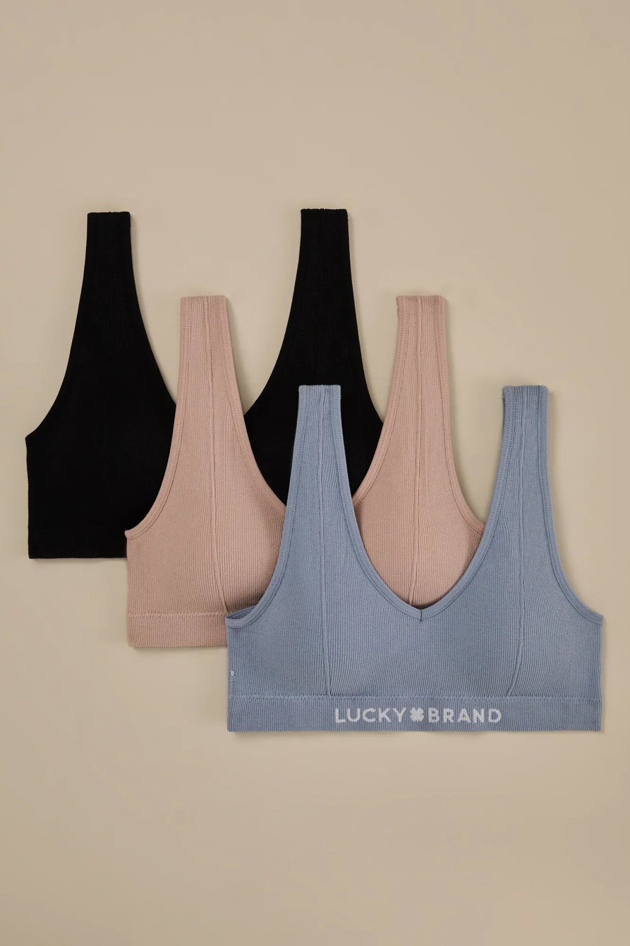 Image of Lucky Brand 3Pk Rib Comfort Bra in Medium Blue