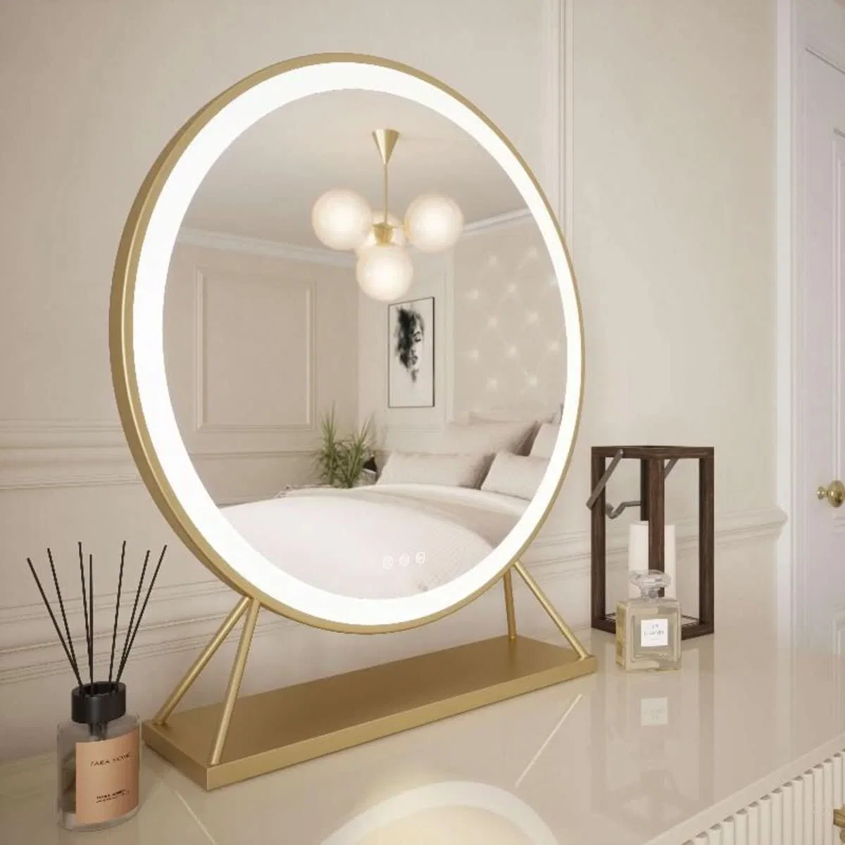 Image of Anne Round Hollywood Mirror Gold 60x67CM