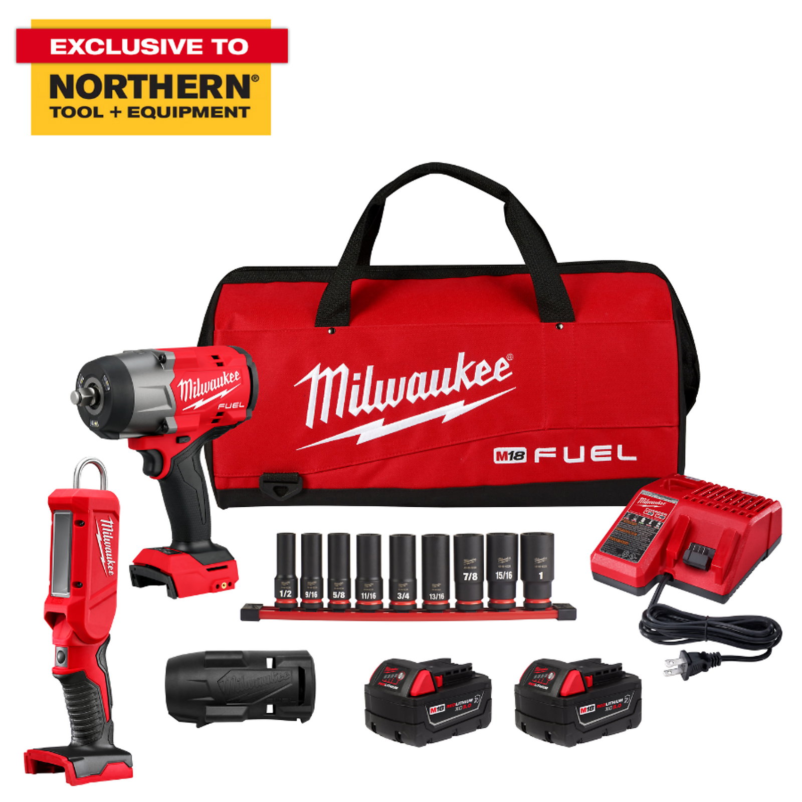 Milwaukee M18 FUEL 1/2in. High Torque Impact Wrench with Light Socket, Drive Size 1/2in., 18V, Model# 2967-22S2