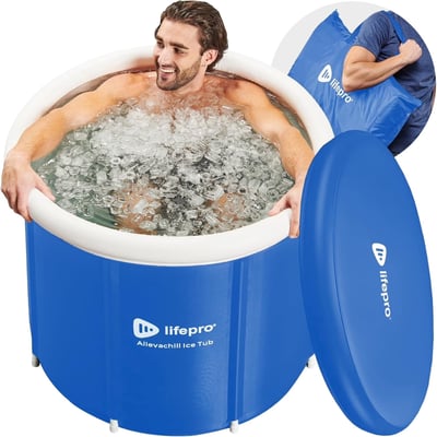 Lifepro Portable Ice Bathtub with Cover & Storage Bag, 92.5-Gallon Outdoor Cold Plunge Tub for Athletes & Adults, Durable Inflatable Ice Bath for Recovery, Muscle Therapy & Wellness, Model# LP-ALVCHL-BLU