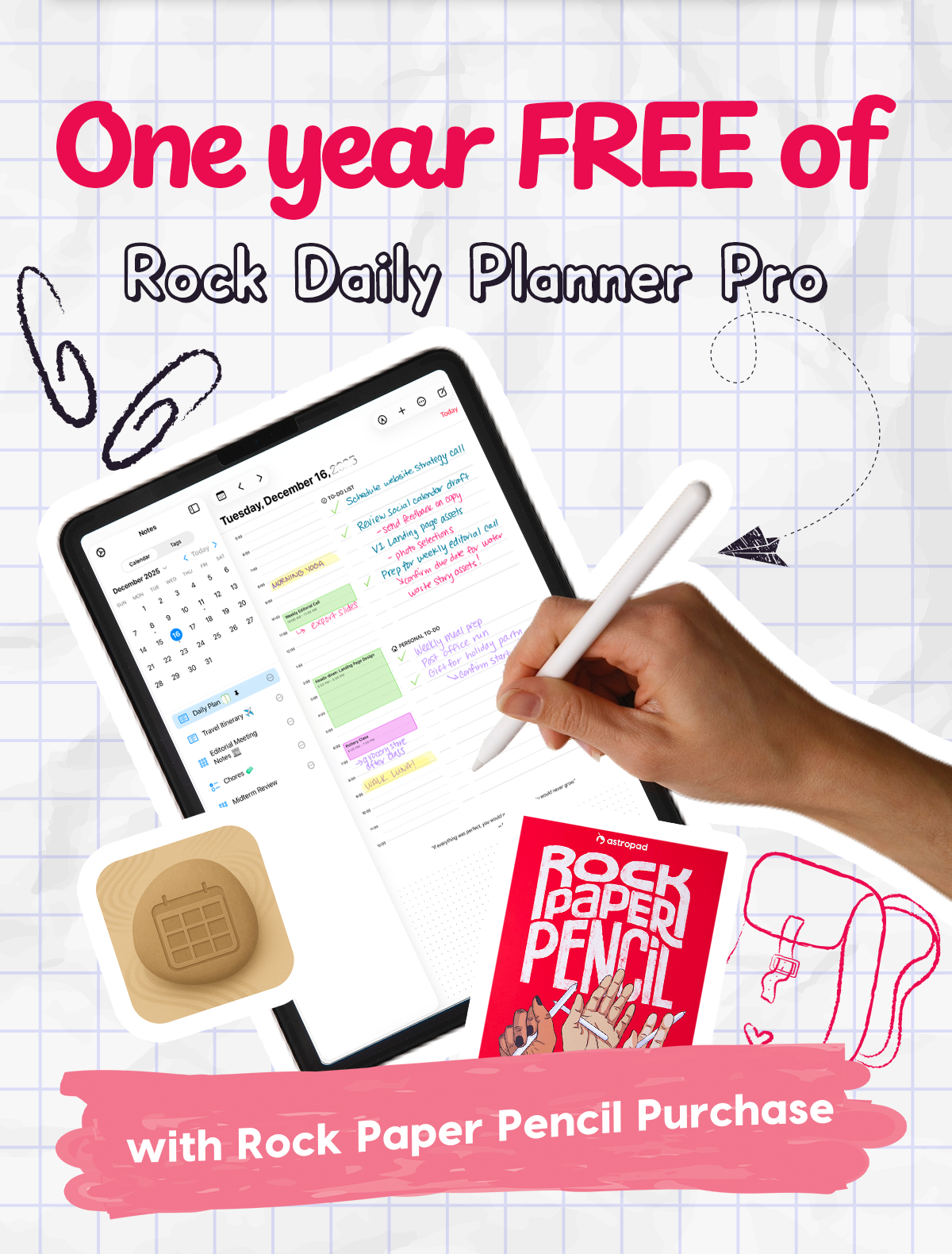 One year FREE of Rock Daily Planner Pro with Rock Paper Pencil Purchase