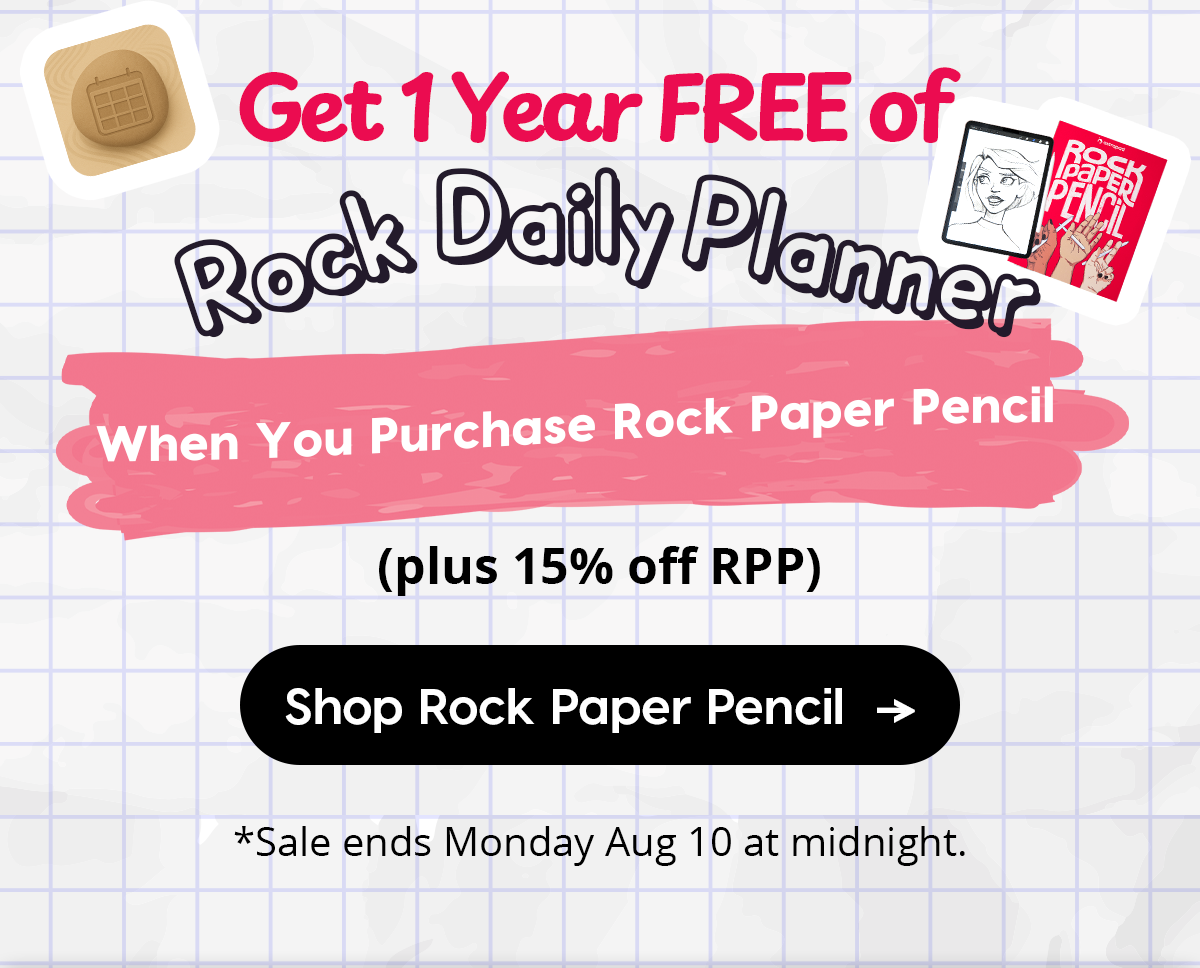 Get 1 Year FREE of Rock Daily Planner when you purchase Rock Paper Pencil (plus 15% off RPP)  Sale ends Monday Aug 10 at midnight. Shop Rock Paper Pencil