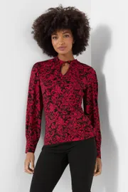 Violet High Neck Jersey Printed Top With Cut Out Detail