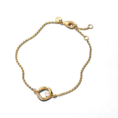 Bracelet Cercle Pavé de Forme Organique & Perle de Culture d'Eau Douce Traitée