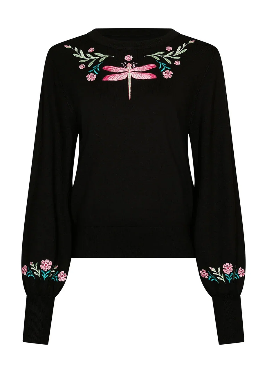 Succubus Clothing Dani Dragonfly Valley Truitje in Zwart