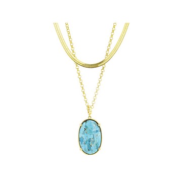 30x20mm Composite Turquoise With 30x20mm Composite Sponge Coral 18k Gold Plated Pendant