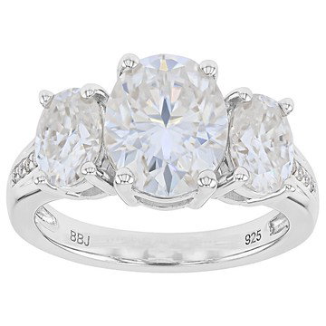 Moissanite Platineve Three Stone Ring 4.90ctw DEW.