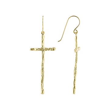 14K Yellow Gold Over Sterling Silver Elongated Cross Earrings