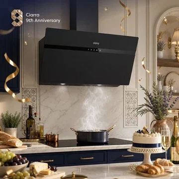 CIARRA 90cm Black Frosted Glass Angled Cooker Hood Anti-Fingerprint A+++ Wifi & Touch Control CBCG9736H-G