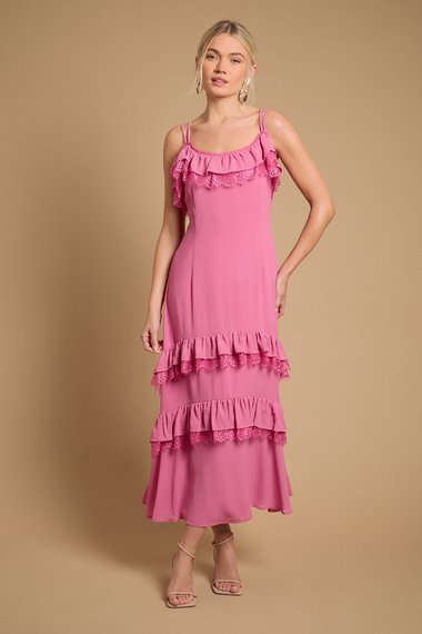 Cape Detail Ruffle Slip Midaxi Dress