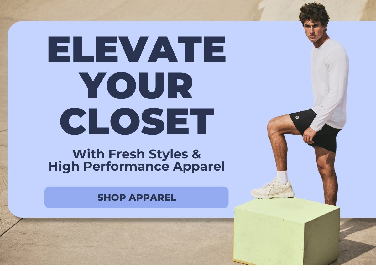Image of man standing on box with text “Elevate Your Closet!”