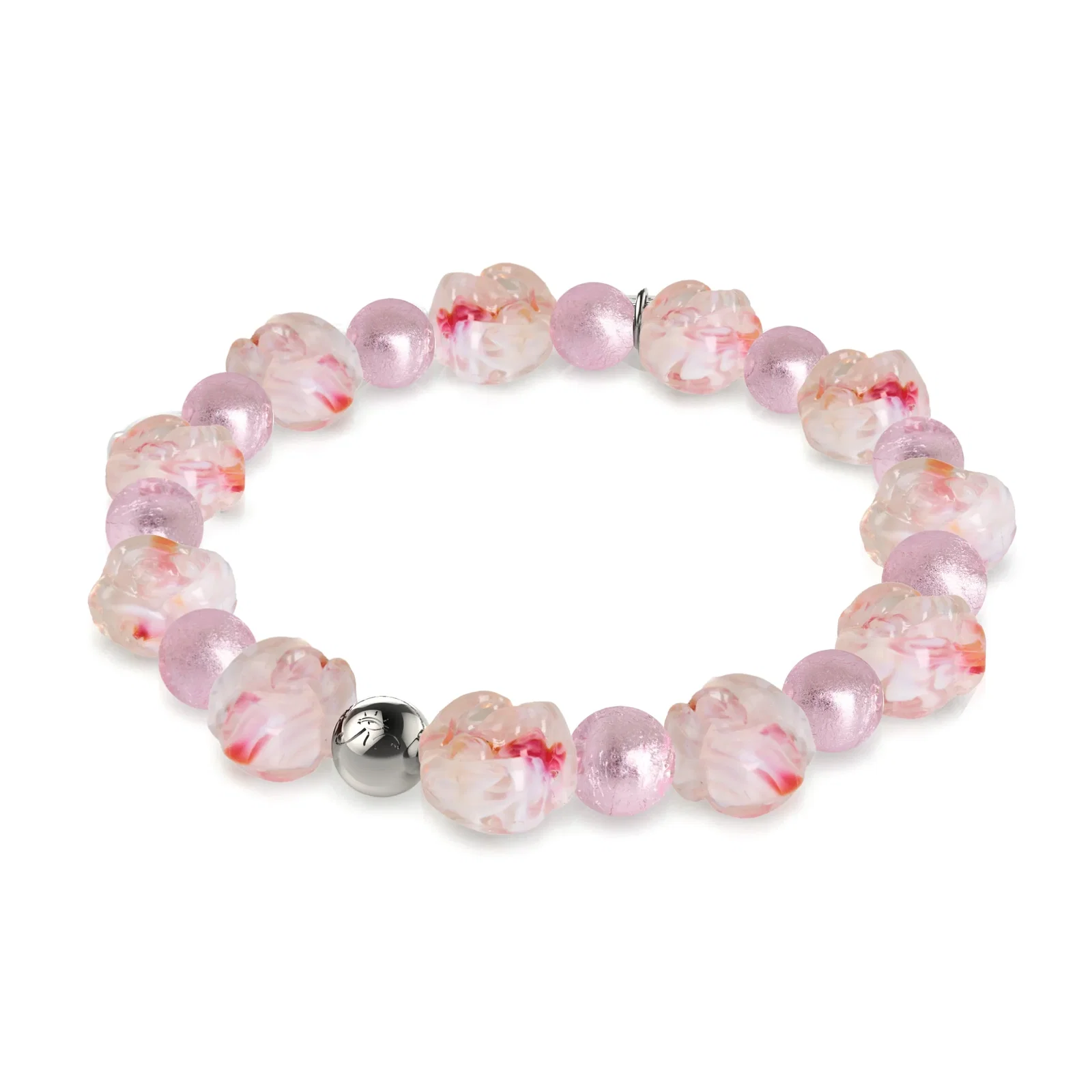 Image of Pink Peony Firefly Glass Bloom & Silver Foil Bracelet