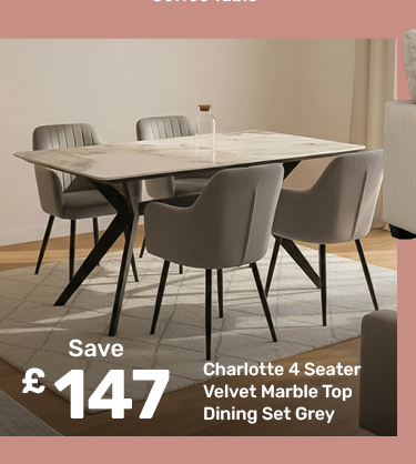 Charlotte 4 Seater Velvet Marble Top Dining Set Grey - save £147