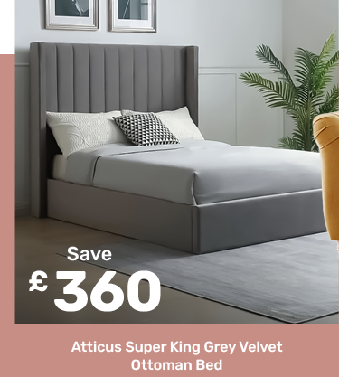 Atticus Super King Grey Velvet Ottoman Bed - save £360