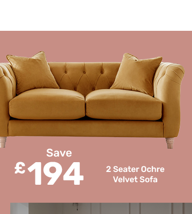 2 Seater Ochre Velvet Sofa - save £194